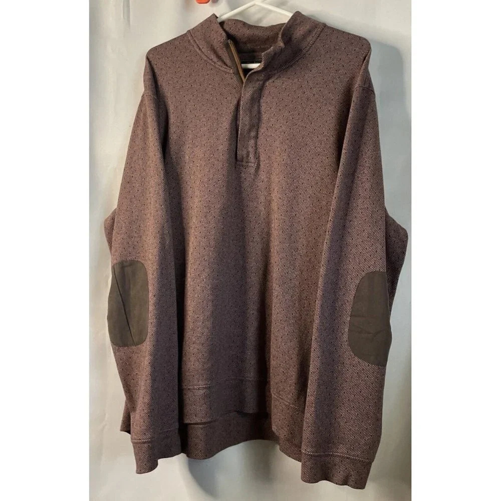 Jos A Bank Reserve Brown Mens Sweater Size XXL Elbow Patches 1/4 Zip Cotton‎